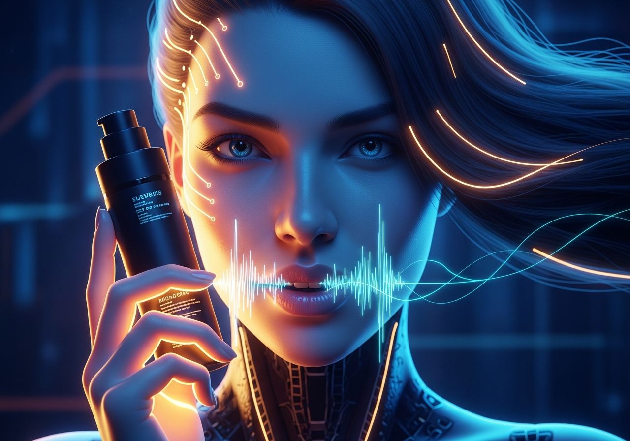 A hyper-realistic close-up of an AI avatar holding a product and speaking convincingly, representing the AI UGC video tool.