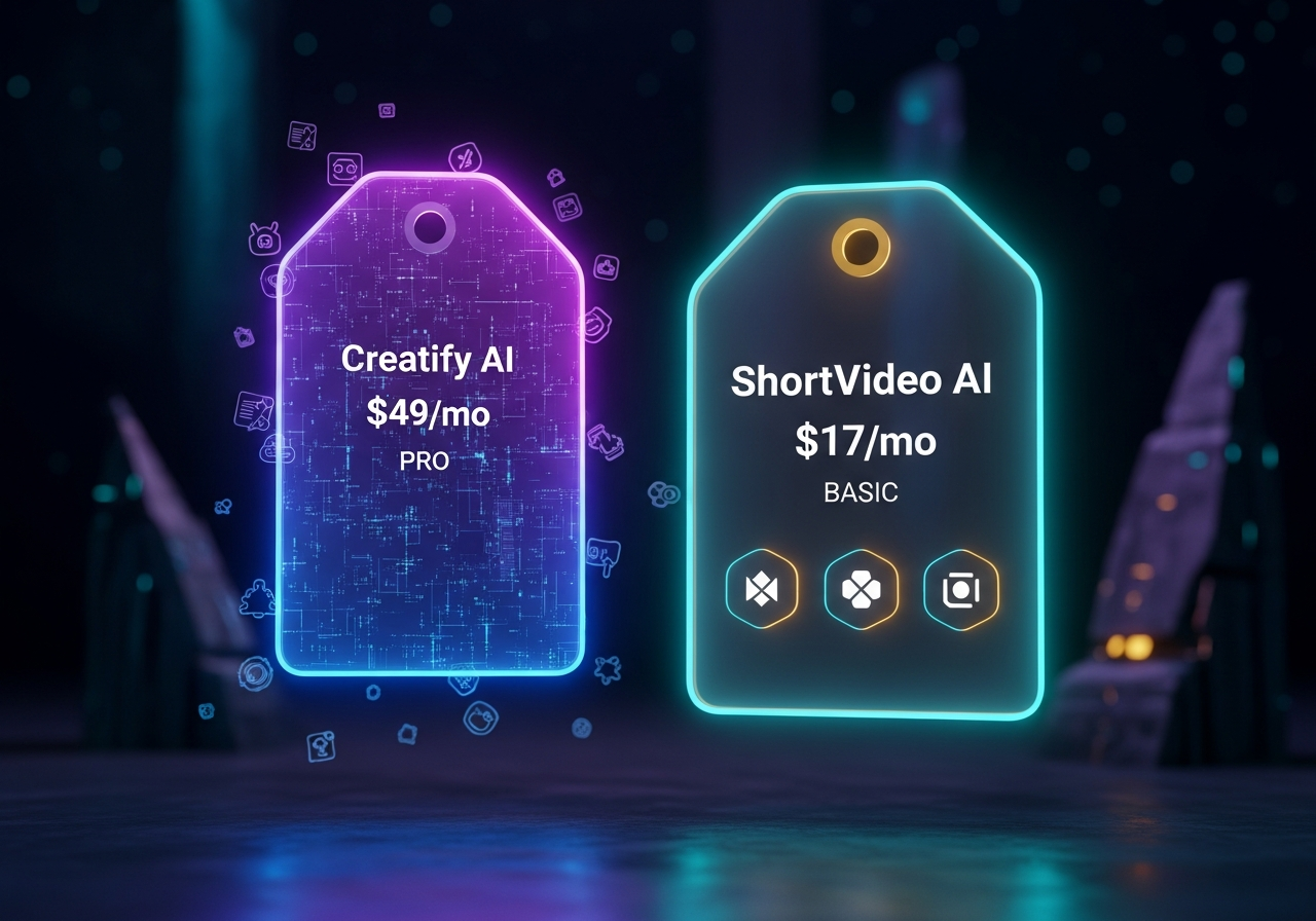 A graphic comparing the pricing tiers of Creatify AI and ShortVideo AI, showing a clear cost advantage for ShortVideo AI.